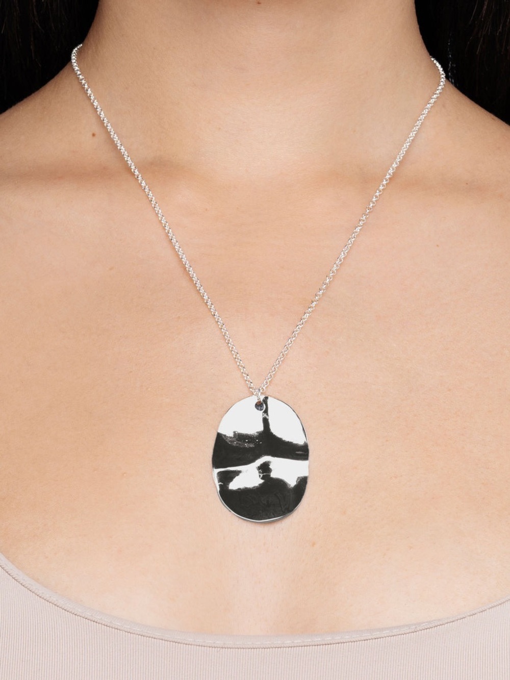 MAYAMAR Silver Flat Oval Pendant Adjustable Length Necklace